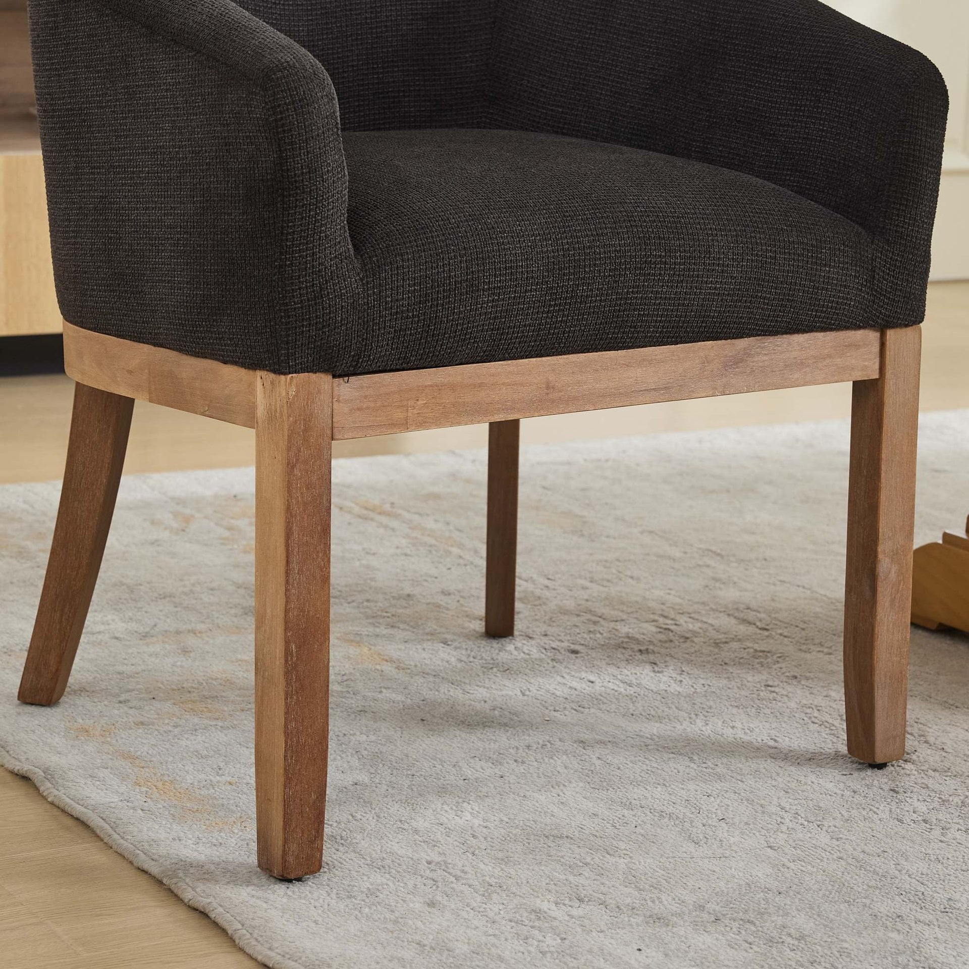 Mid Century Modern Upholstered Barrel Dining Chairs with Arms,Farmhouse Linen Kitchen & Dining Room Chairs with Natural Hardwood Frame, 19" W Accent Chairs for Living Room,Single Pack,Black,SW1891BK