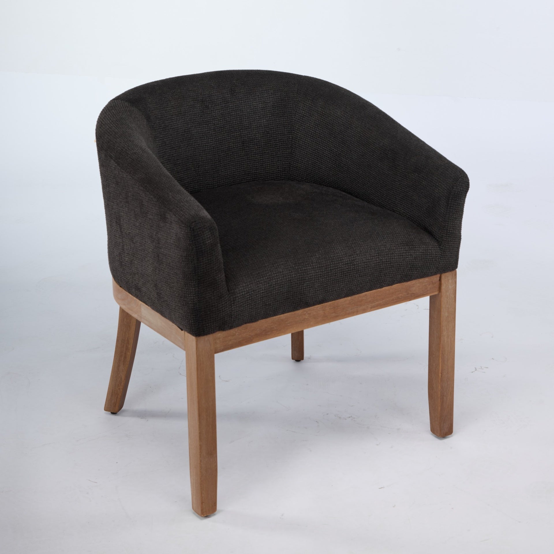 Mid Century Modern Upholstered Barrel Dining Chairs with Arms,Farmhouse Linen Kitchen & Dining Room Chairs with Natural Hardwood Frame, 19" W Accent Chairs for Living Room,Single Pack,Black,SW1891BK