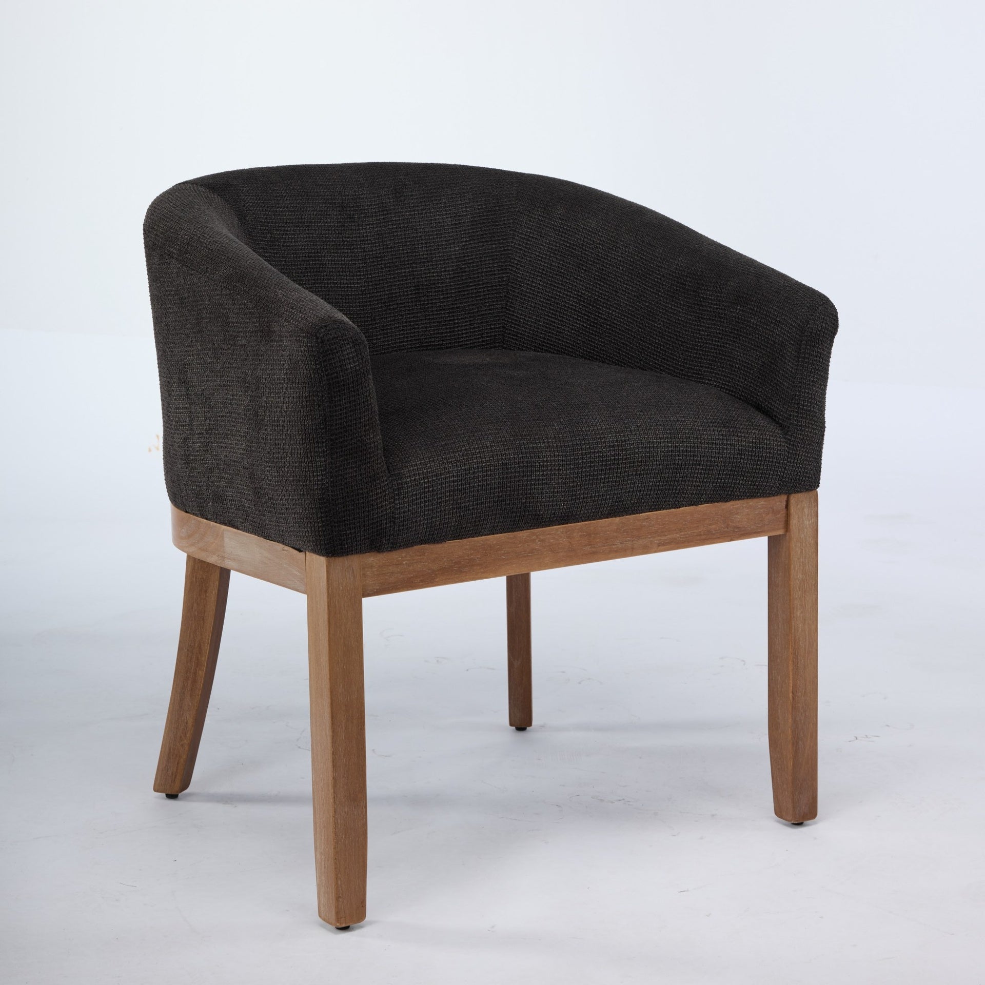 Mid Century Modern Upholstered Barrel Dining Chairs with Arms,Farmhouse Linen Kitchen & Dining Room Chairs with Natural Hardwood Frame, 19" W Accent Chairs for Living Room,Single Pack,Black,SW1891BK