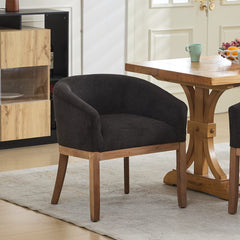 Mid Century Modern Upholstered Barrel Dining Chairs with Arms,Farmhouse Linen Kitchen & Dining Room Chairs with Natural Hardwood Frame, 19" W Accent Chairs for Living Room,Single Pack,Black,SW1891BK