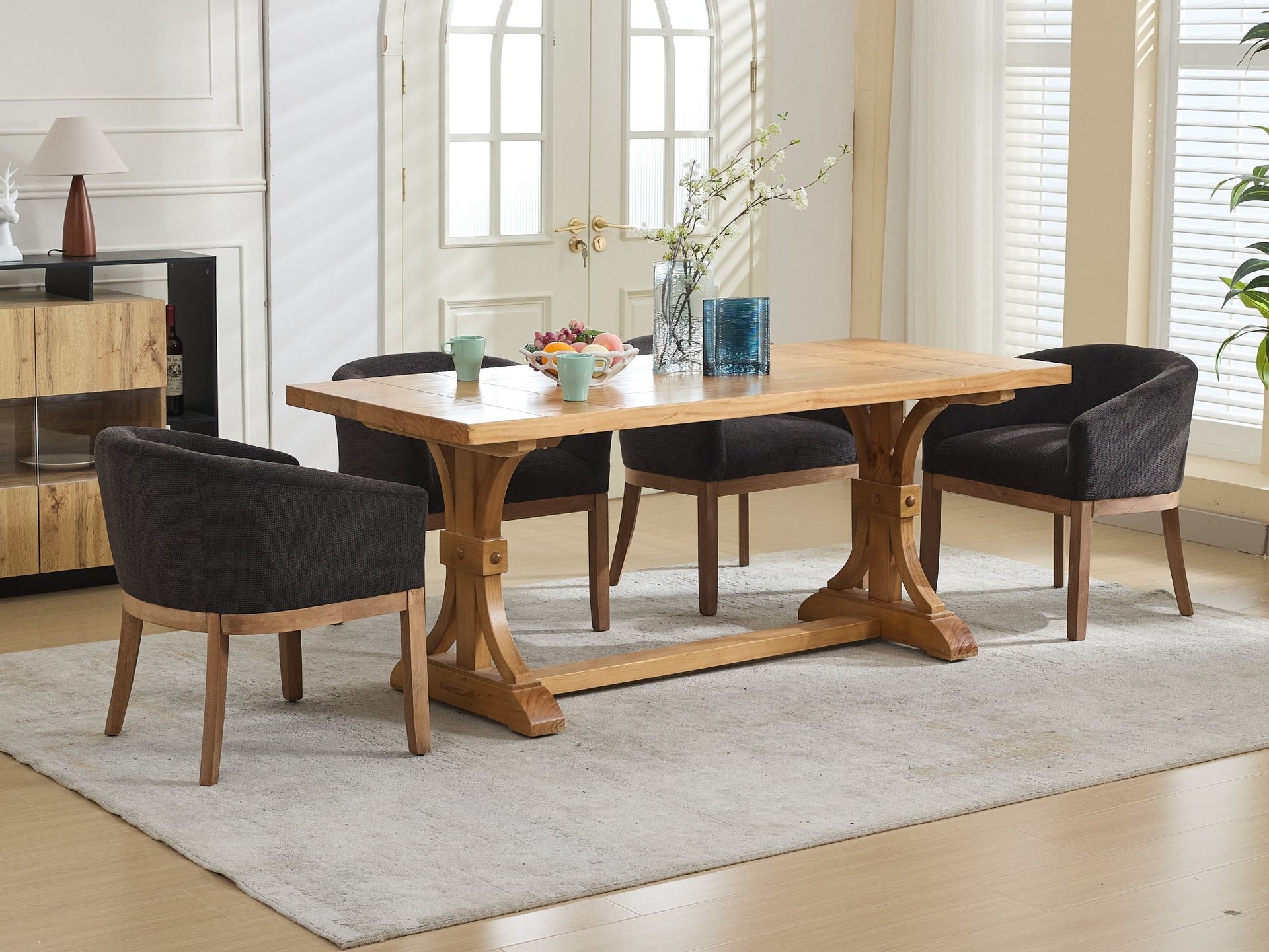 Mid Century Modern Upholstered Barrel Dining Chairs with Arms,Farmhouse Linen Kitchen & Dining Room Chairs with Natural Hardwood Frame, 19" W Accent Chairs for Living Room,Single Pack,Black,SW1891BK