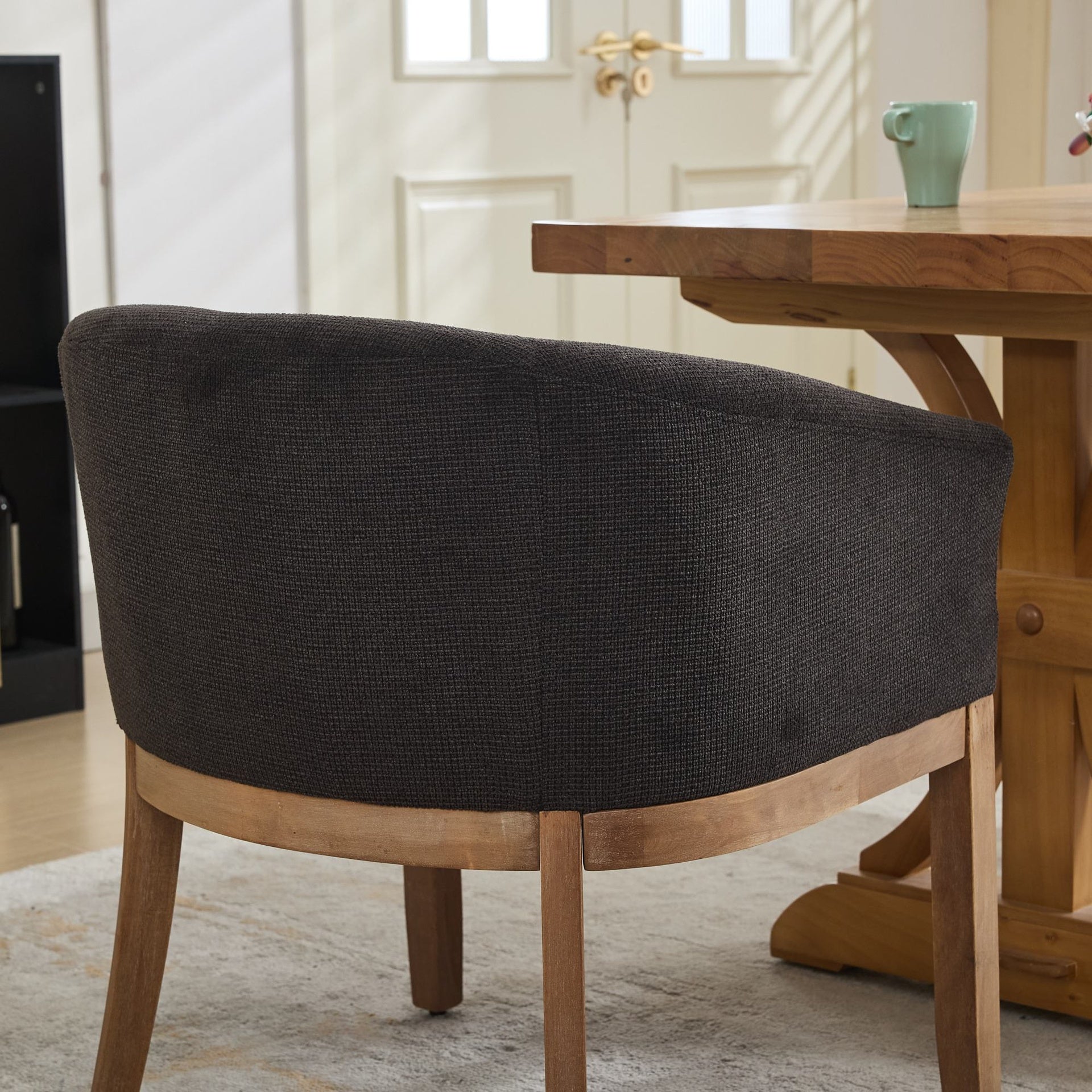 Mid Century Modern Upholstered Barrel Dining Chairs with Arms,Farmhouse Linen Kitchen & Dining Room Chairs with Natural Hardwood Frame, 19" W Accent Chairs for Living Room,Single Pack,Black,SW1891BK