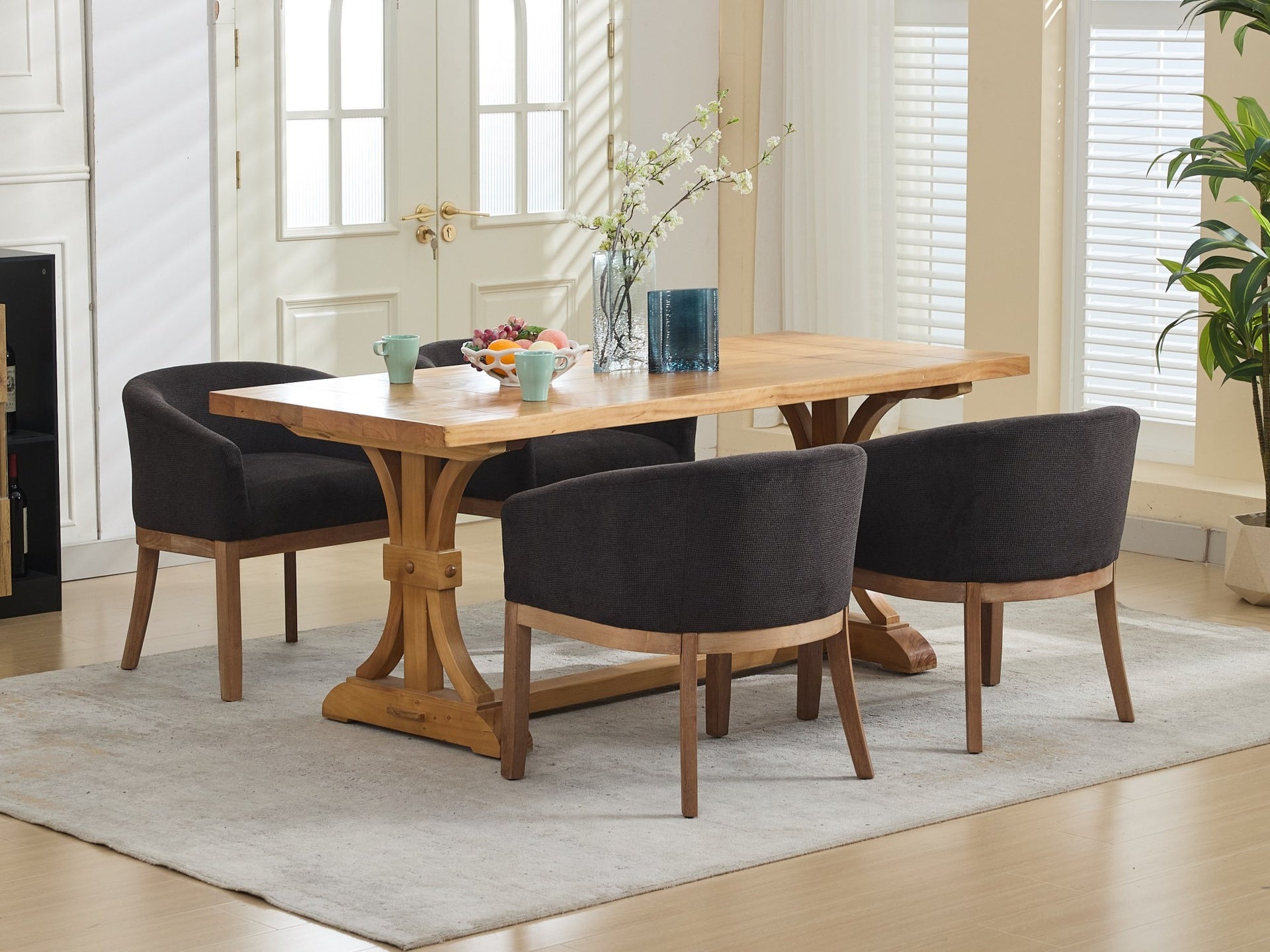 Mid Century Modern Upholstered Barrel Dining Chairs with Arms,Farmhouse Linen Kitchen & Dining Room Chairs with Natural Hardwood Frame, 19" W Accent Chairs for Living Room,Single Pack,Black,SW1891BK