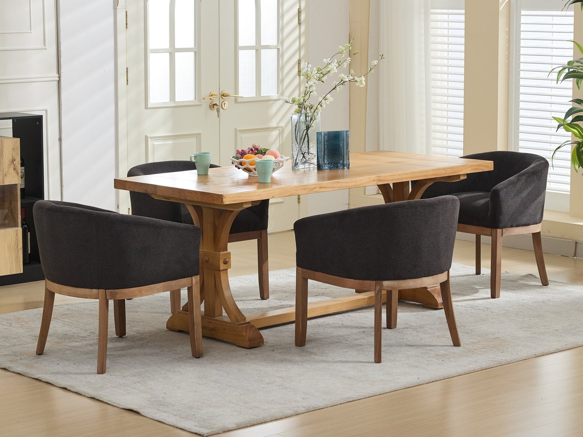 Mid Century Modern Upholstered Barrel Dining Chairs with Arms,Farmhouse Linen Kitchen & Dining Room Chairs with Natural Hardwood Frame, 19" W Accent Chairs for Living Room,Single Pack,Black,SW1891BK