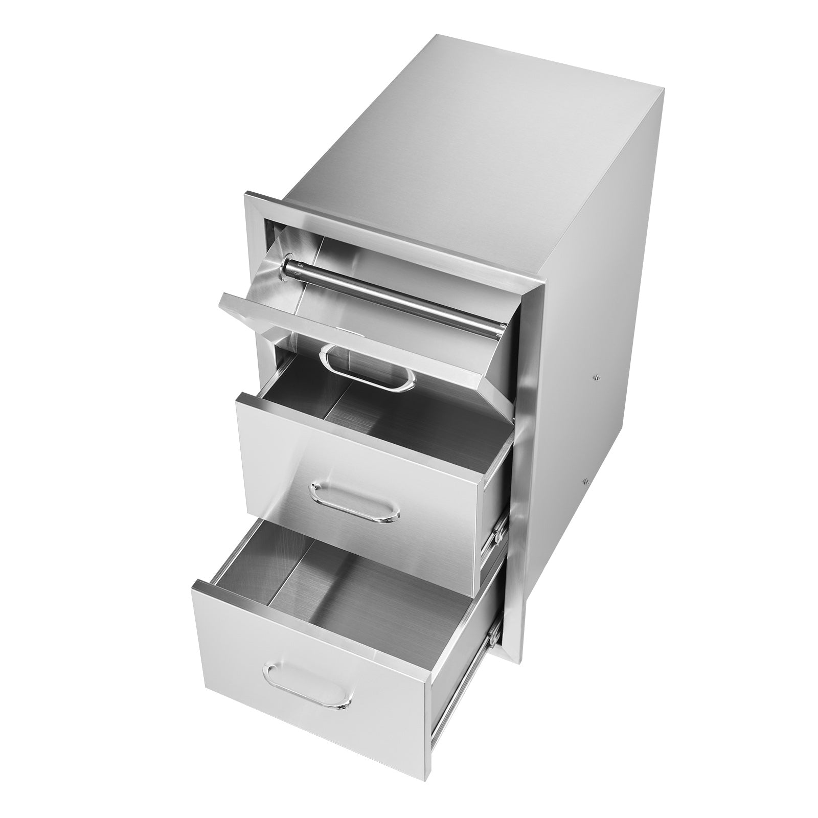 17W x 30H x 21D Inch Outdoor Kitchen Stainless Steel Double Access Drawers with Paper Towel Holder Combo for BBQ Island or Grill Station