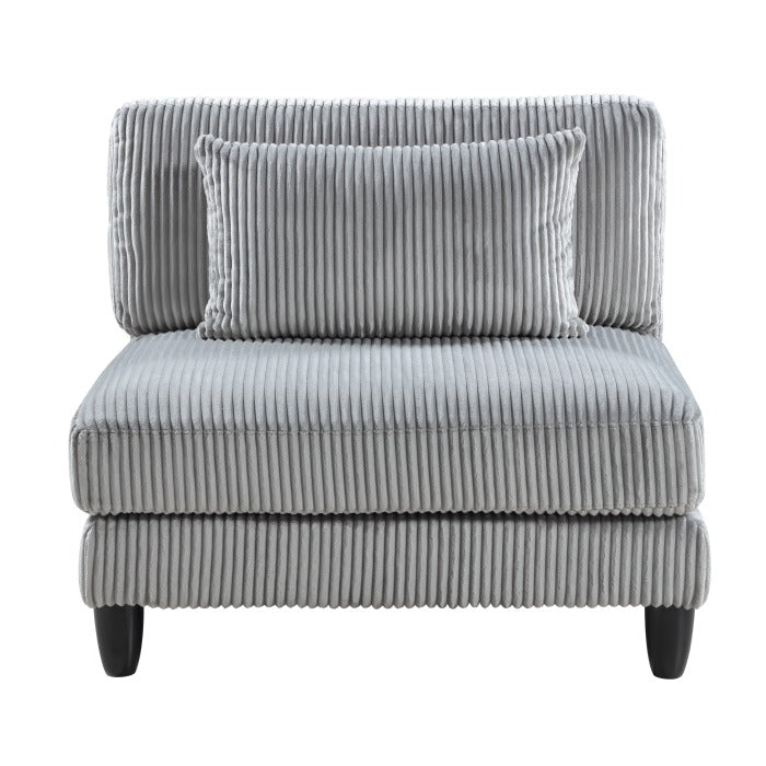 Mear Modular Armless Chair w Black Solid Wood Legs, Gray Corduroy