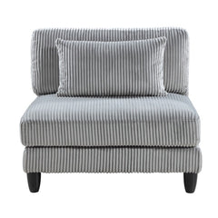 Mear Modular Armless Chair w Black Solid Wood Legs, Gray Corduroy