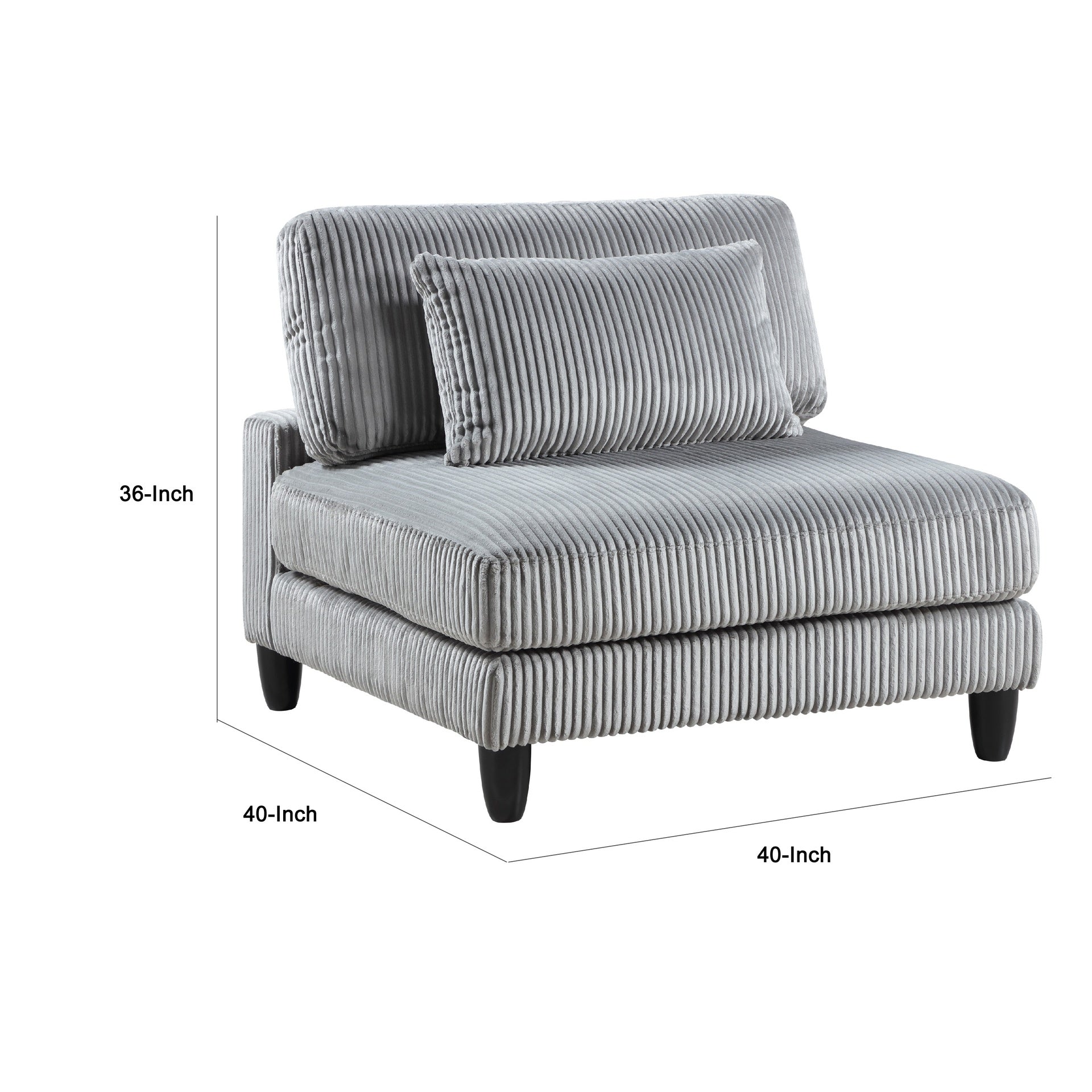 Mear Modular Armless Chair w Black Solid Wood Legs, Gray Corduroy