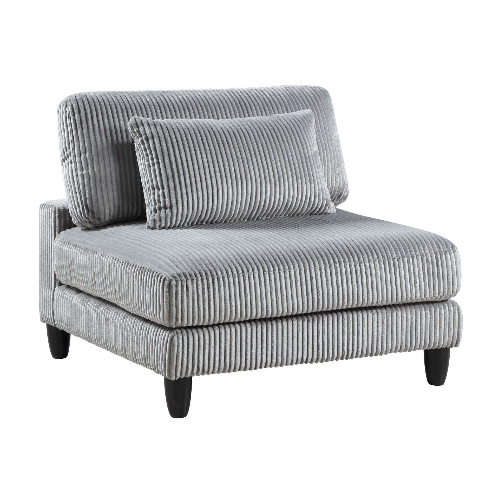 Mear Modular Armless Chair w Black Solid Wood Legs, Gray Corduroy