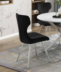 Ultra Modern Dining Furniture Set of 2 Side Chairs Black Velvet Upholstery Chrome Finish Metal Legs