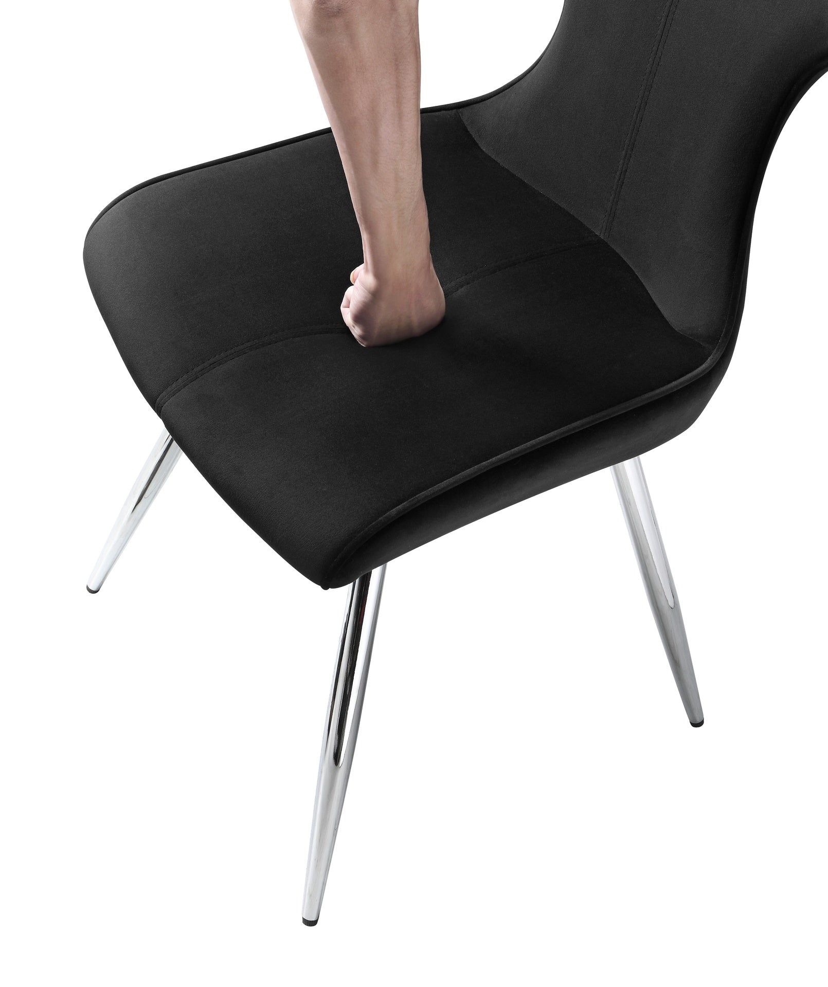 Ultra Modern Dining Furniture Set of 2 Side Chairs Black Velvet Upholstery Chrome Finish Metal Legs