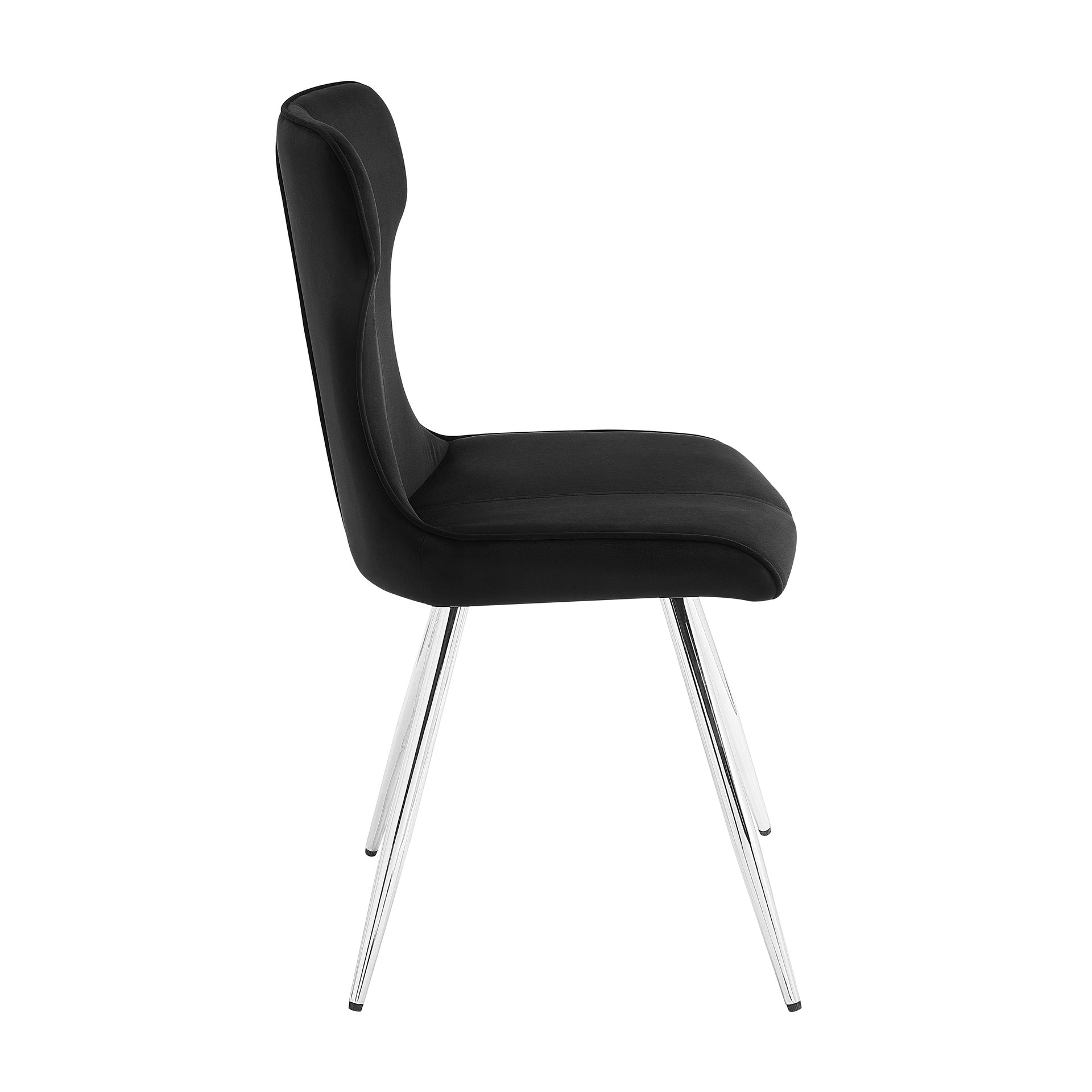Ultra Modern Dining Furniture Set of 2 Side Chairs Black Velvet Upholstery Chrome Finish Metal Legs