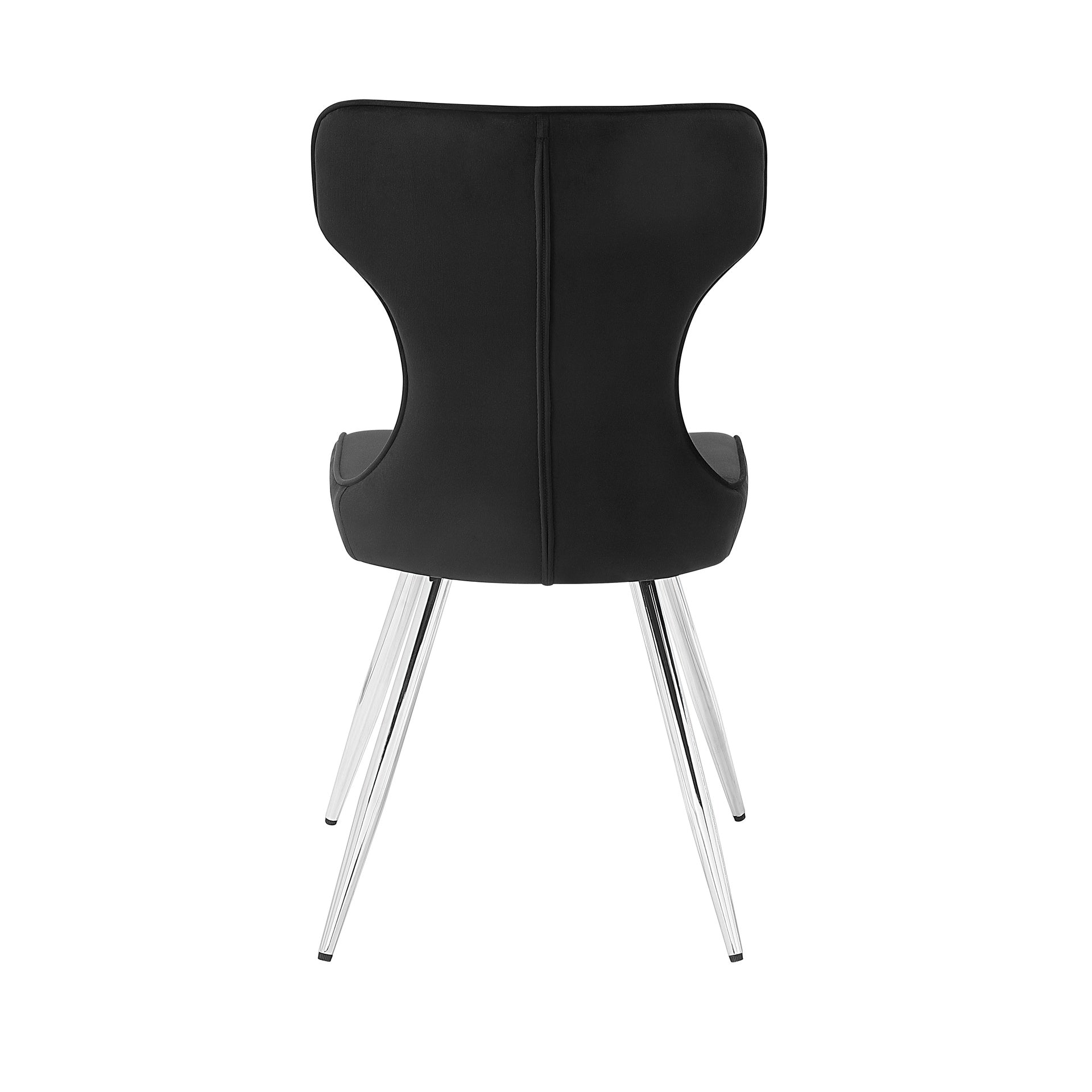 Ultra Modern Dining Furniture Set of 2 Side Chairs Black Velvet Upholstery Chrome Finish Metal Legs
