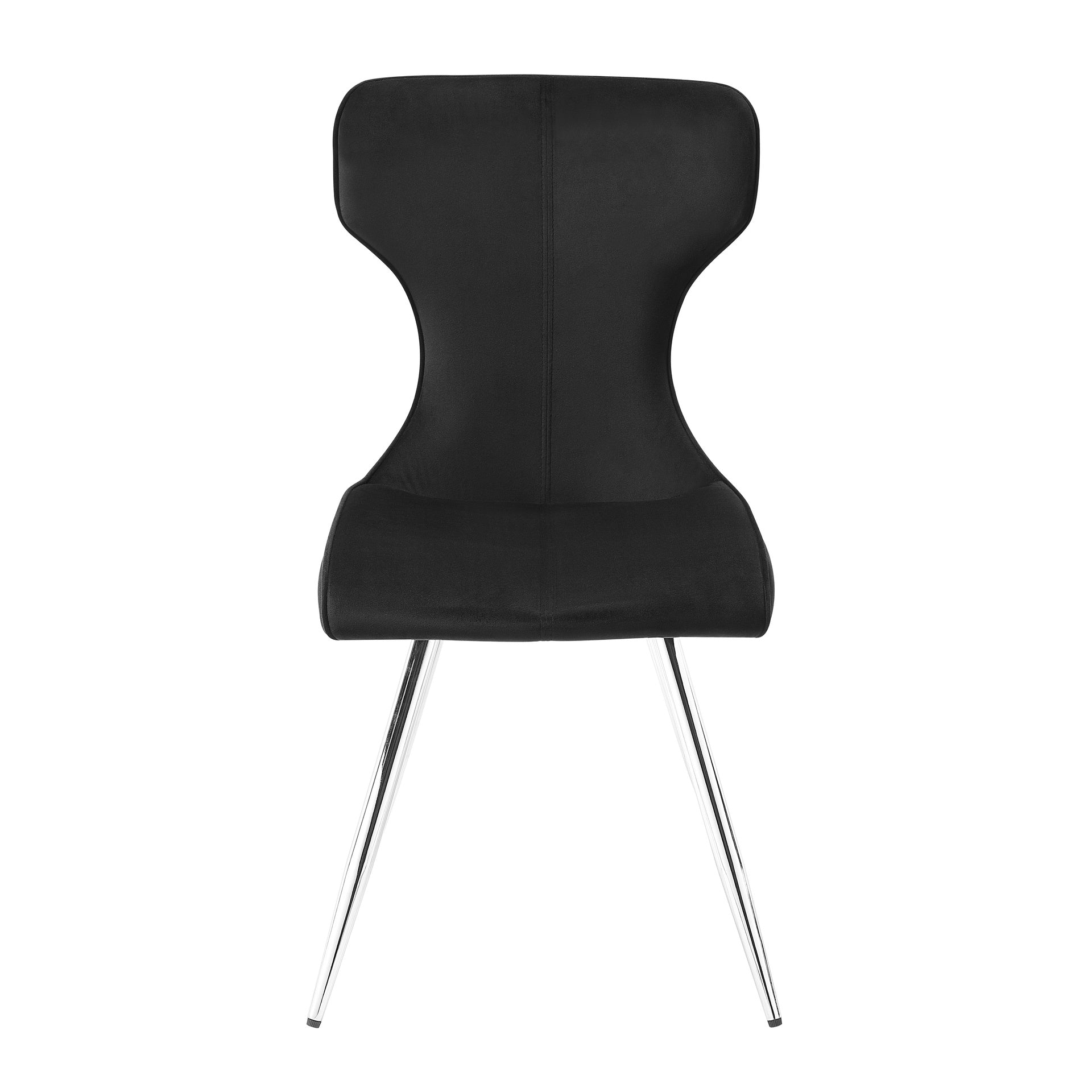 Ultra Modern Dining Furniture Set of 2 Side Chairs Black Velvet Upholstery Chrome Finish Metal Legs
