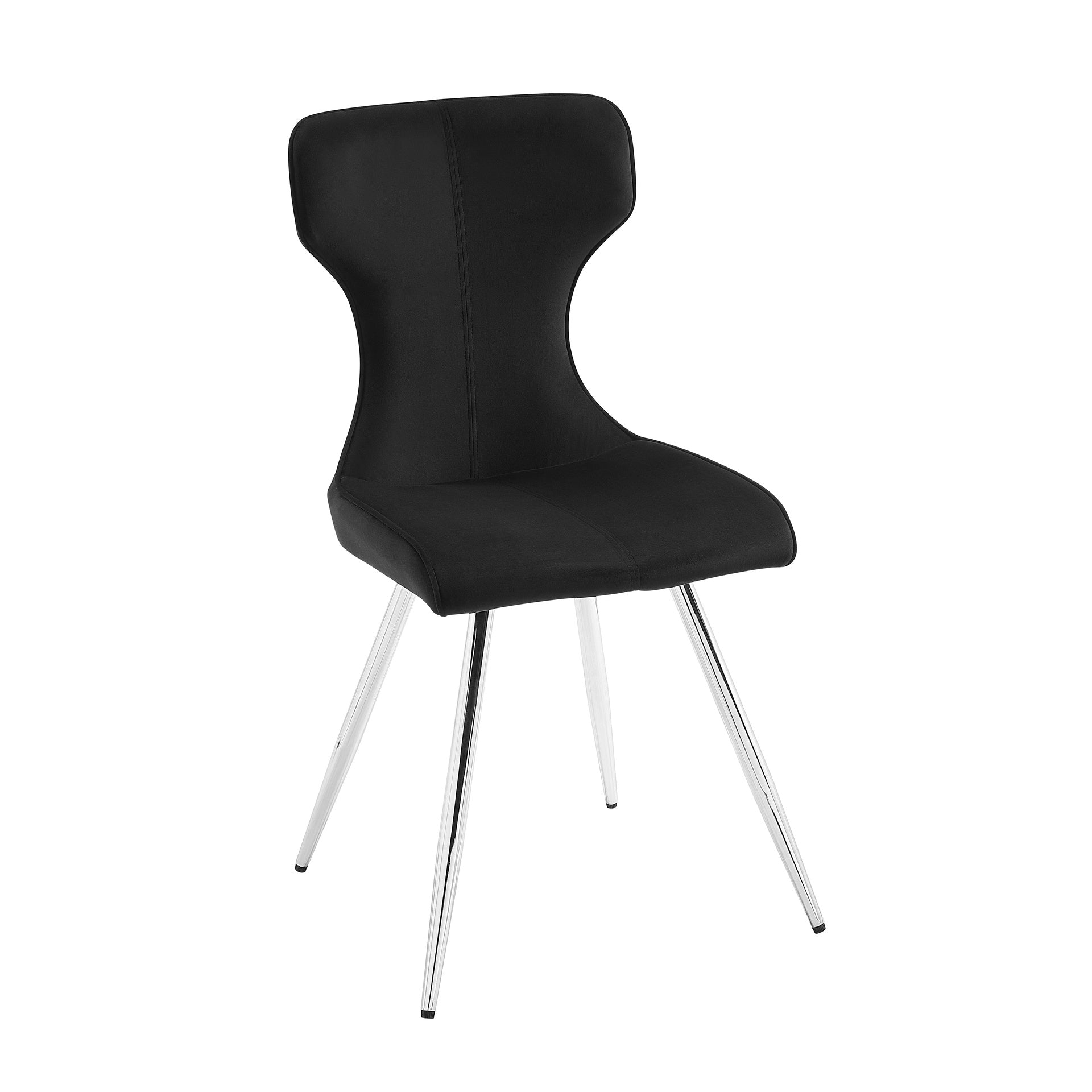 Ultra Modern Dining Furniture Set of 2 Side Chairs Black Velvet Upholstery Chrome Finish Metal Legs