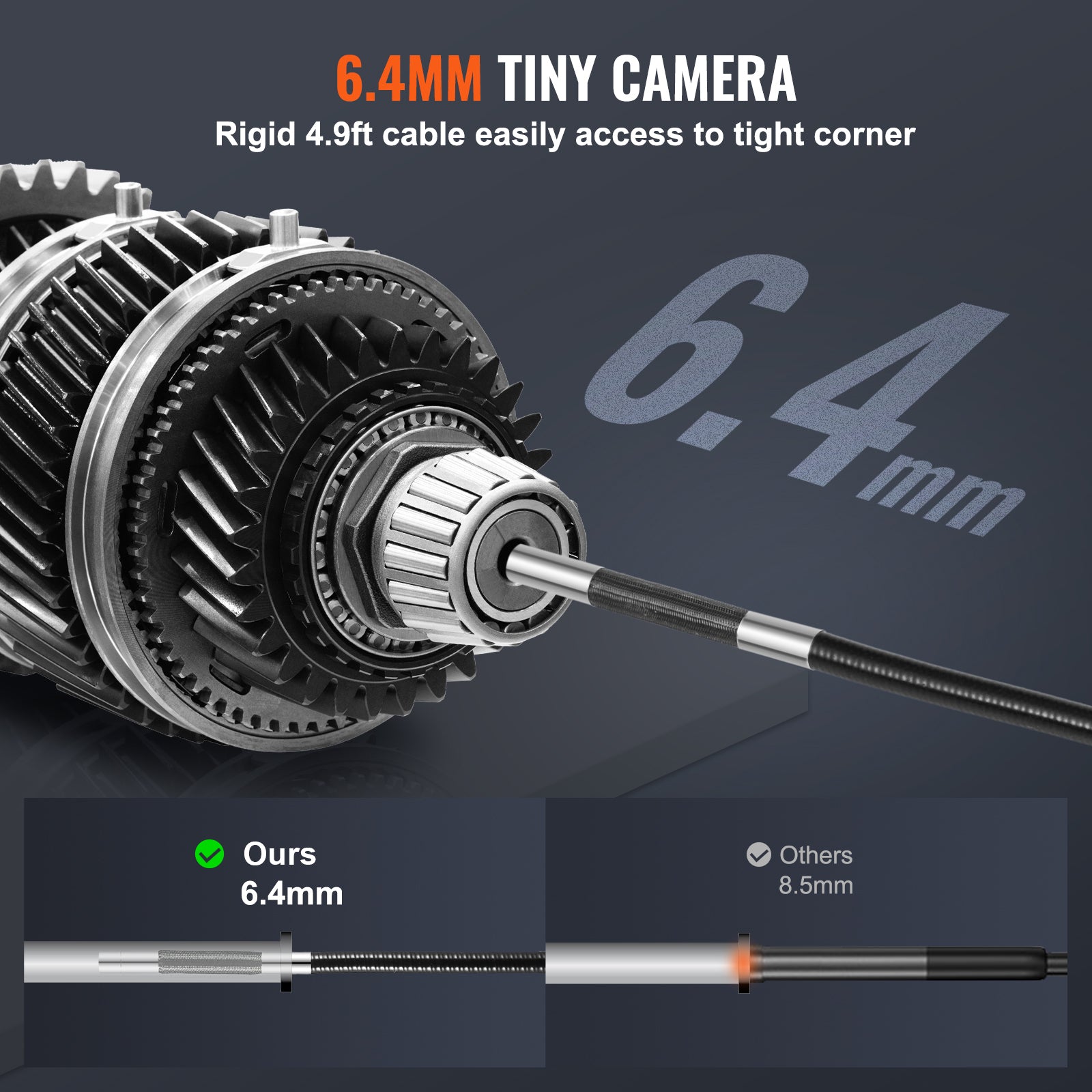 Borescope Endoscope Two-Way 180° Articulating 5" IPS 8X Zoom 6.4mm Lens