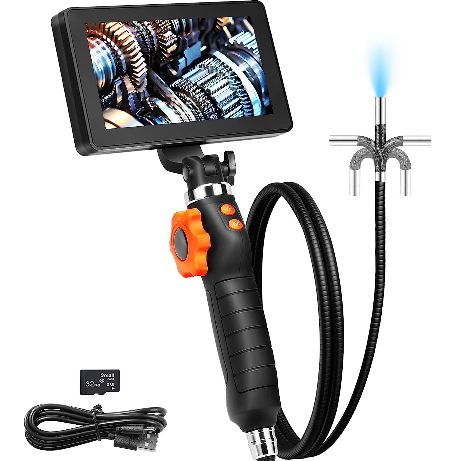 Borescope Endoscope Two-Way 180° Articulating 5" IPS 8X Zoom 6.4mm Lens