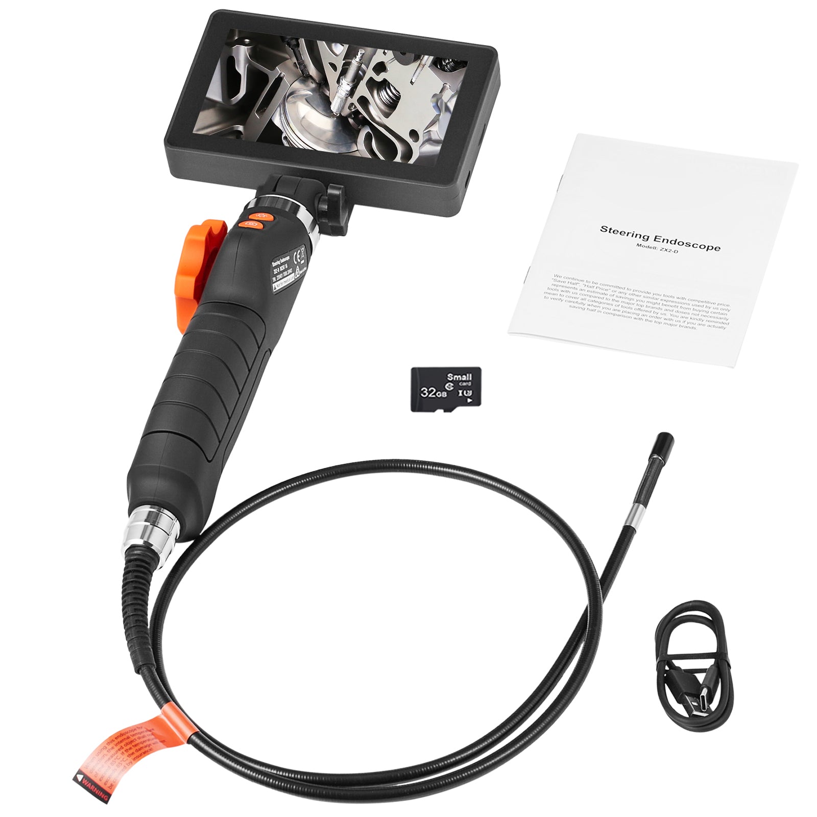 Borescope Endoscope Two-Way 180° Articulating 5" IPS 8X Zoom 6.4mm Lens
