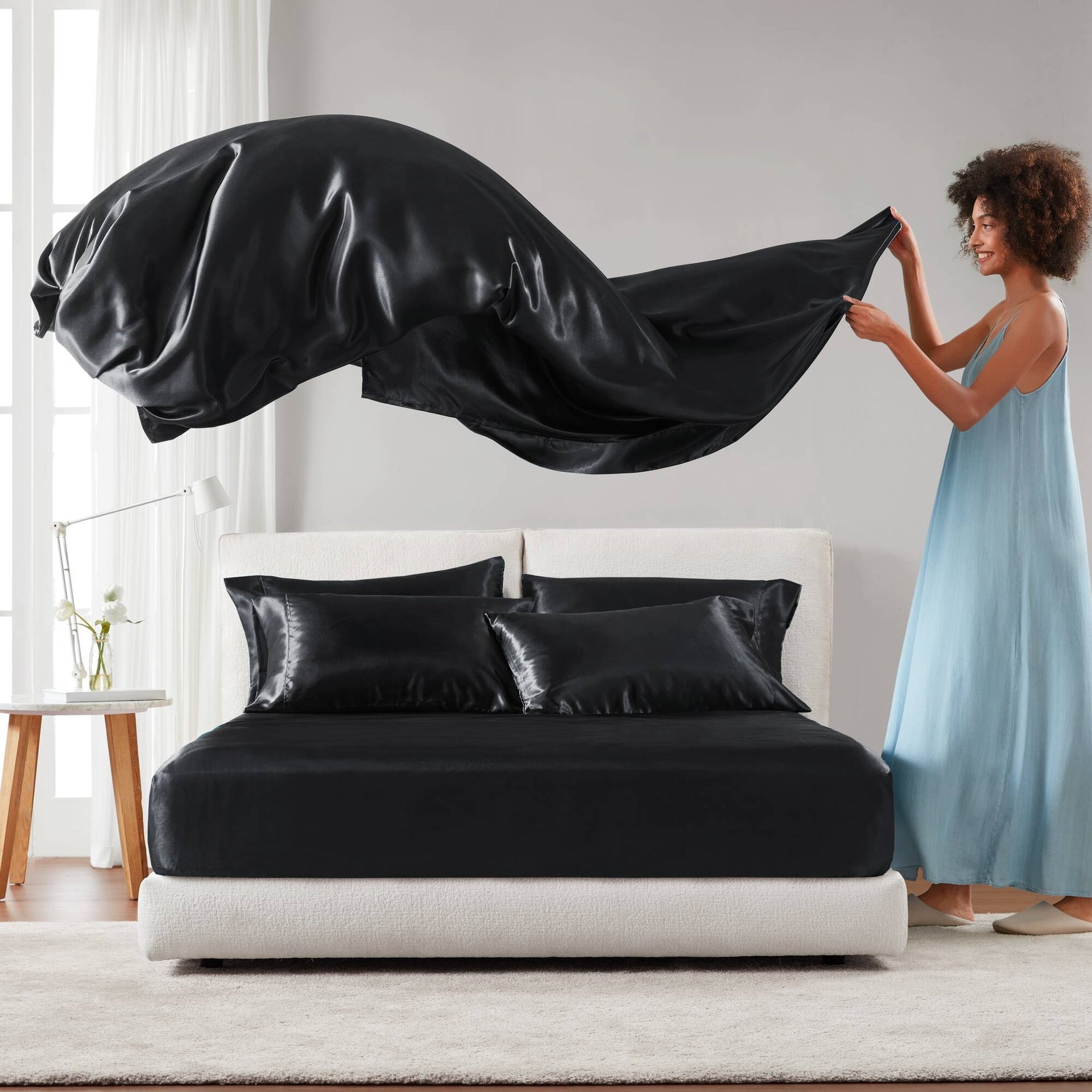 7 PCS Split King Luxury Sheet Set Black
