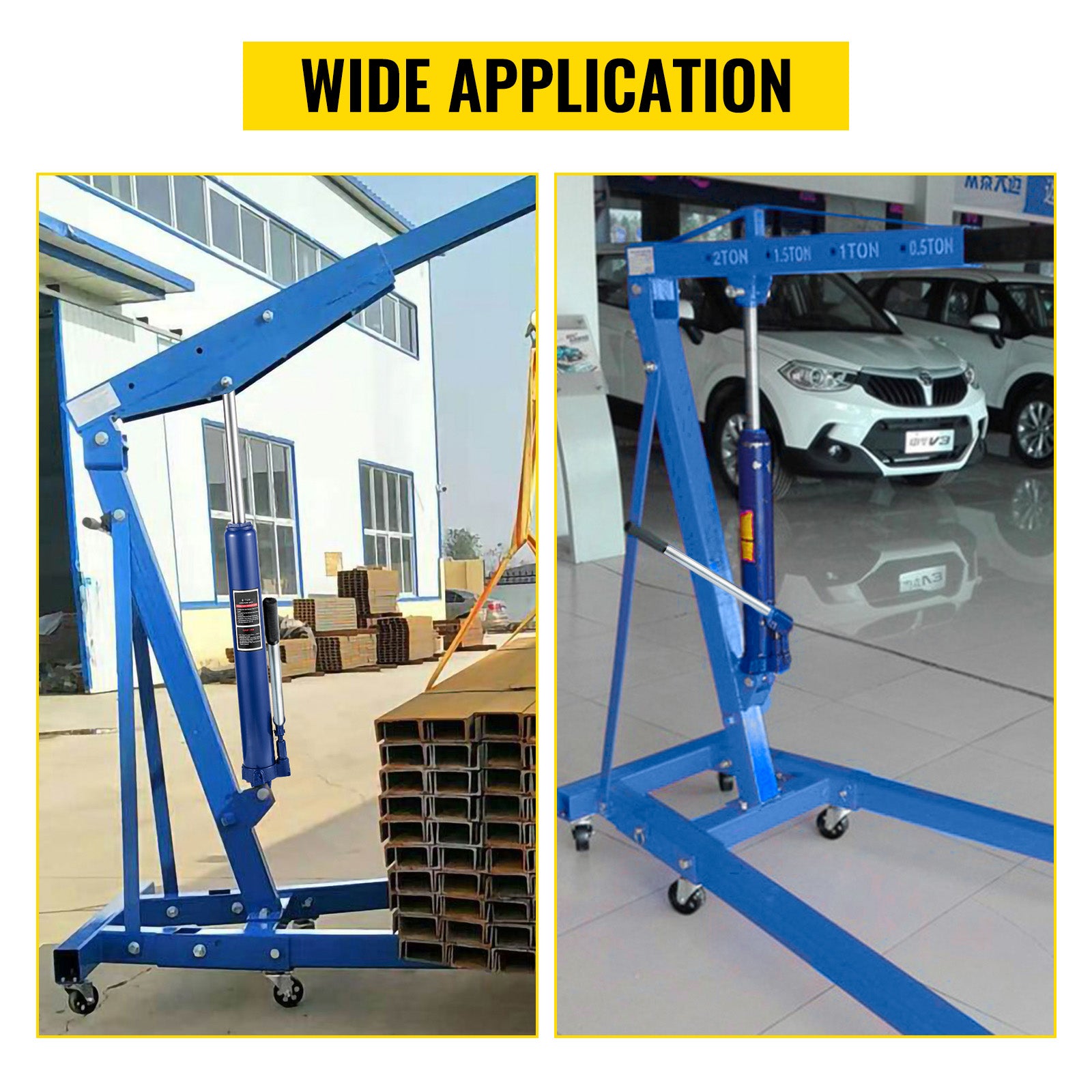 Hydraulic Long Ram Jack, 8 Tons/17363 lbs Capacity, with Single Piston Pump and Clevis Base, Manual Cherry Picker w/Handle, for Garage/Shop Cranes, Engine Lift Hoist, Blue
