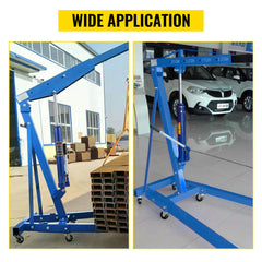Hydraulic Long Ram Jack, 8 Tons/17363 lbs Capacity, with Single Piston Pump and Clevis Base, Manual Cherry Picker w/Handle, for Garage/Shop Cranes, Engine Lift Hoist, Blue