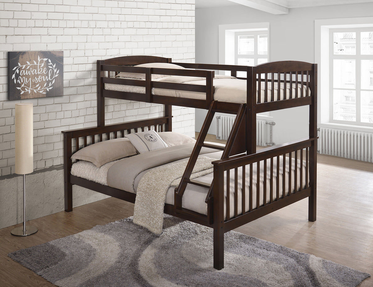 Transition Twin Full Bed With Slat Design And Angled Ladder, Cherry