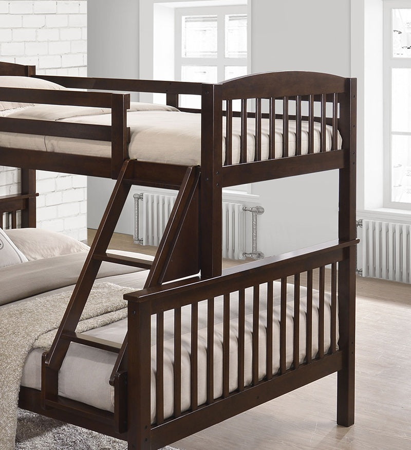 Transition Twin Full Bed With Slat Design And Angled Ladder, Cherry