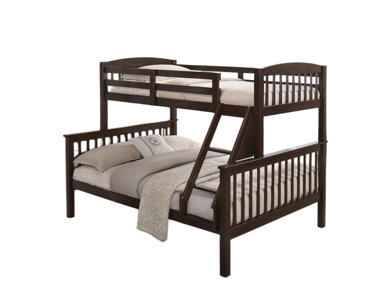 Transition Twin Full Bed With Slat Design And Angled Ladder, Cherry