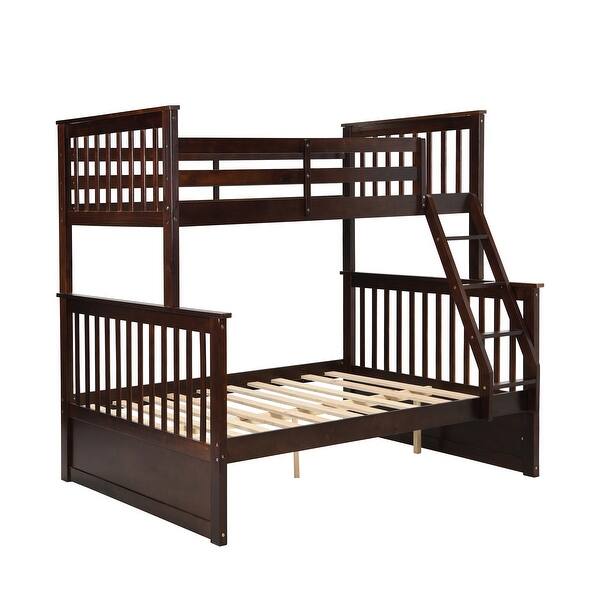 Transition Twin Full Bed With Slat Design And Angled Ladder, Cherry