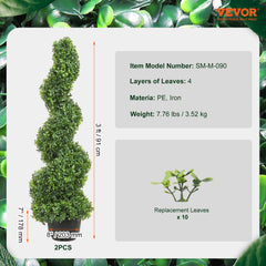 2 pcs. Artificial Boxwood Tower Topiary Spiral Artificial Plant 91cm high Decorative Plant Green Plastic PE Iron Topiary Plants incl. 10 pcs. Replacement Leaves
