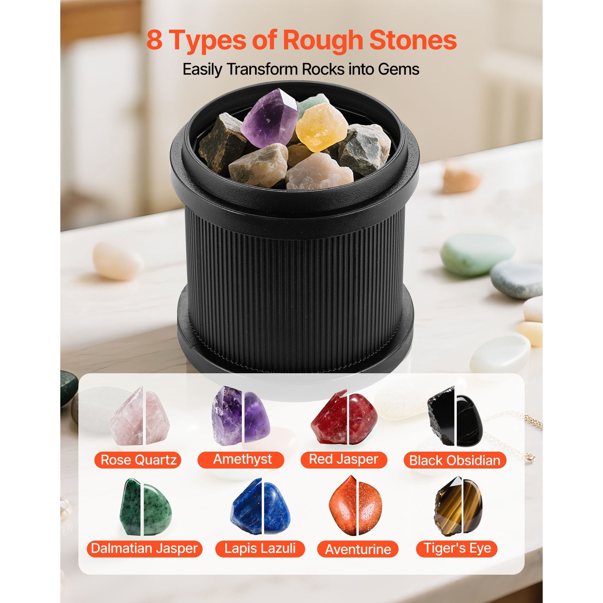 Rock Tumbler Kit, 2 lbs Rock Polishing Kit, 4 Speed Settings 9-Day Polishing Timer Stone Polishing Kit, Rock Polisher with Rough Gemstones and Polishing Grits, Rock Polisher for Adults Kids