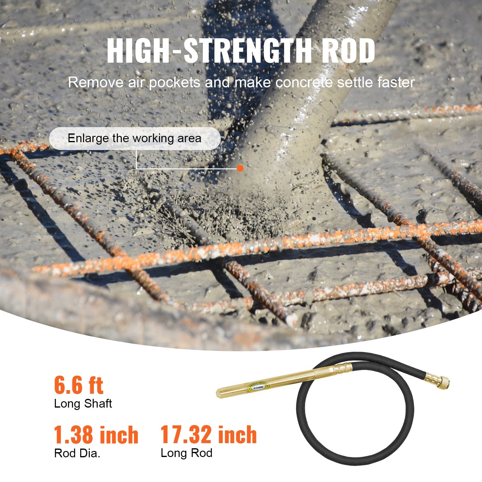 Handheld Concrete Vibrator, 950W Electric Vibrator 13000 VPM, Electric Concrete Vibrating Tool With 6.6ft / 2m Shaft Rod, Portable Pencil Cement Vibrator Remove Air Bubble and Mix Concrete