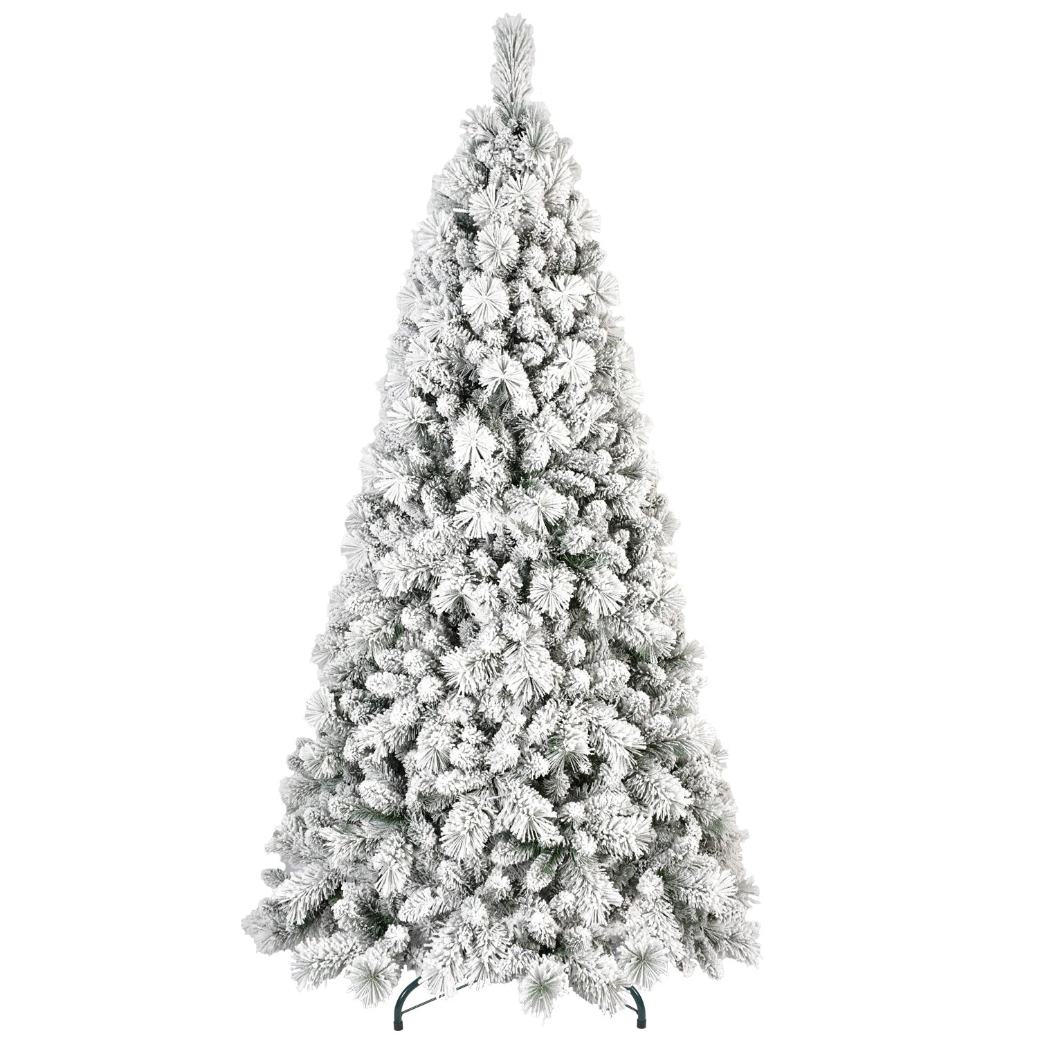 7FT Flocked Christmas Tree with 1060 Tips – Snowy PVC & Hard Needle Branches, Hinged Structure for Easy Setup, Stable Metal Stand – Realistic Full-Body Holiday Tree