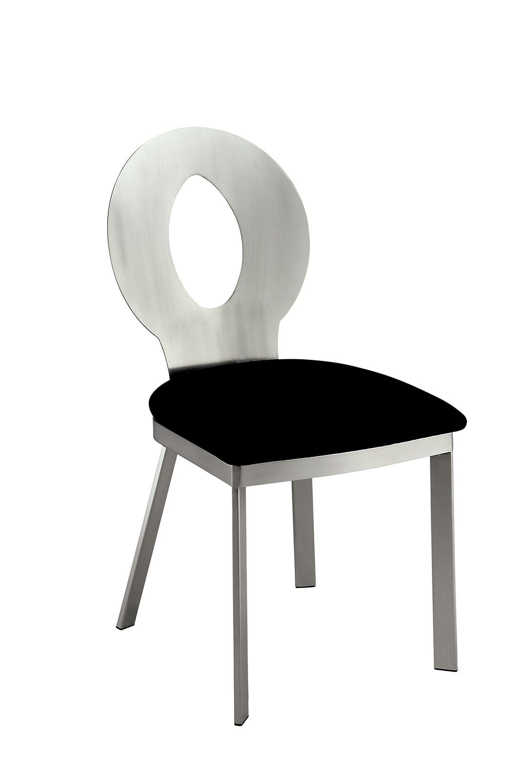 Contemporary Silver Metal Frame 2pc Dining Chairs Black Microfiber Seat Dining Room Oval Back Satin Plated Powder Coating Chair