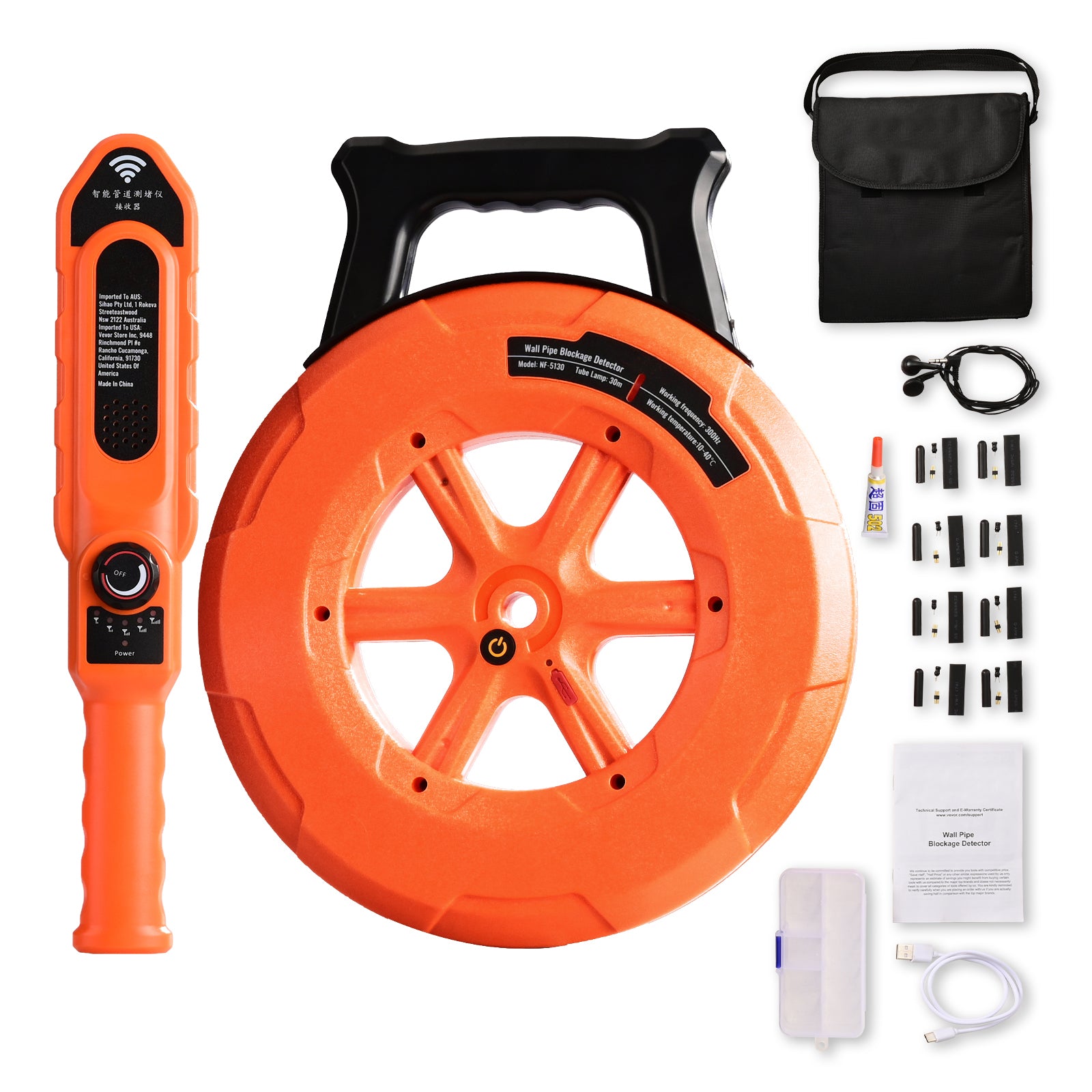 Pipe Blockage Detector Locators 100ft/30m Waterproof for PVC Plastic Metal