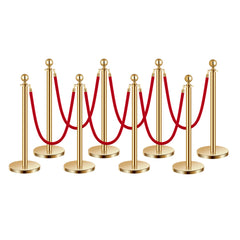 Stanchions and Velvet Ropes 8Pcs, Hollow Base with Stainless Steel Post, 6 Red Velvet Ropes and Posts, Crowd Control Barriers Gold Stanchions, Red Carpet Runner Poles for Party Supplies