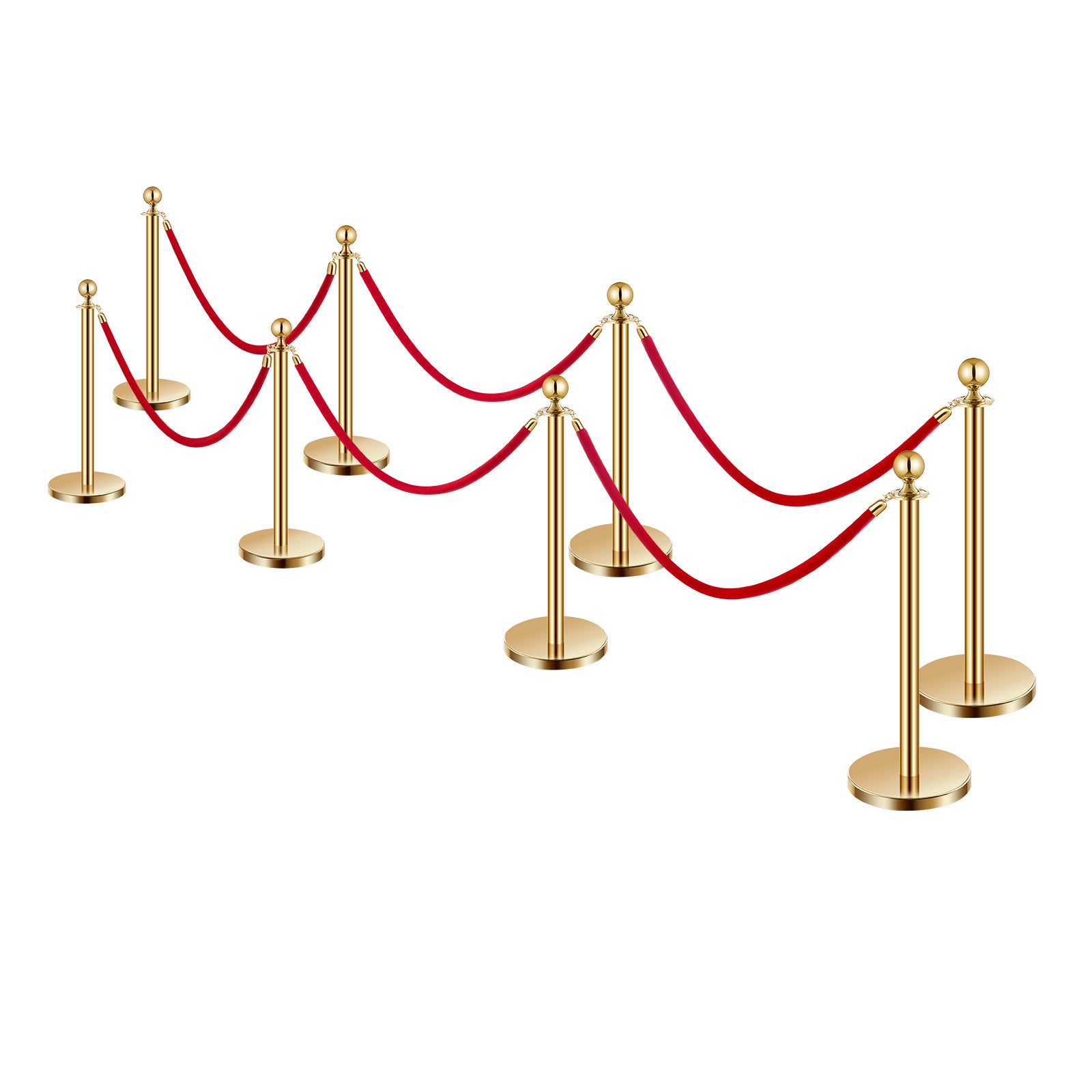 Stanchions and Velvet Ropes 8Pcs, Hollow Base with Stainless Steel Post, 6 Red Velvet Ropes and Posts, Crowd Control Barriers Gold Stanchions, Red Carpet Runner Poles for Party Supplies