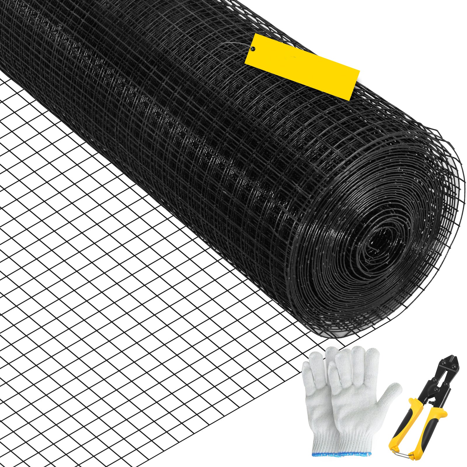 Hardware Cloth, 24" x 100' & 1"x1" Mesh Size, Galvanized Steel Vinyl Coated 16 Gauge Chicken Wire Fencing w/A Cutting Plier & A Pair of Fabric Gloves, for Garden Fencing & Pet Enclosures, Black