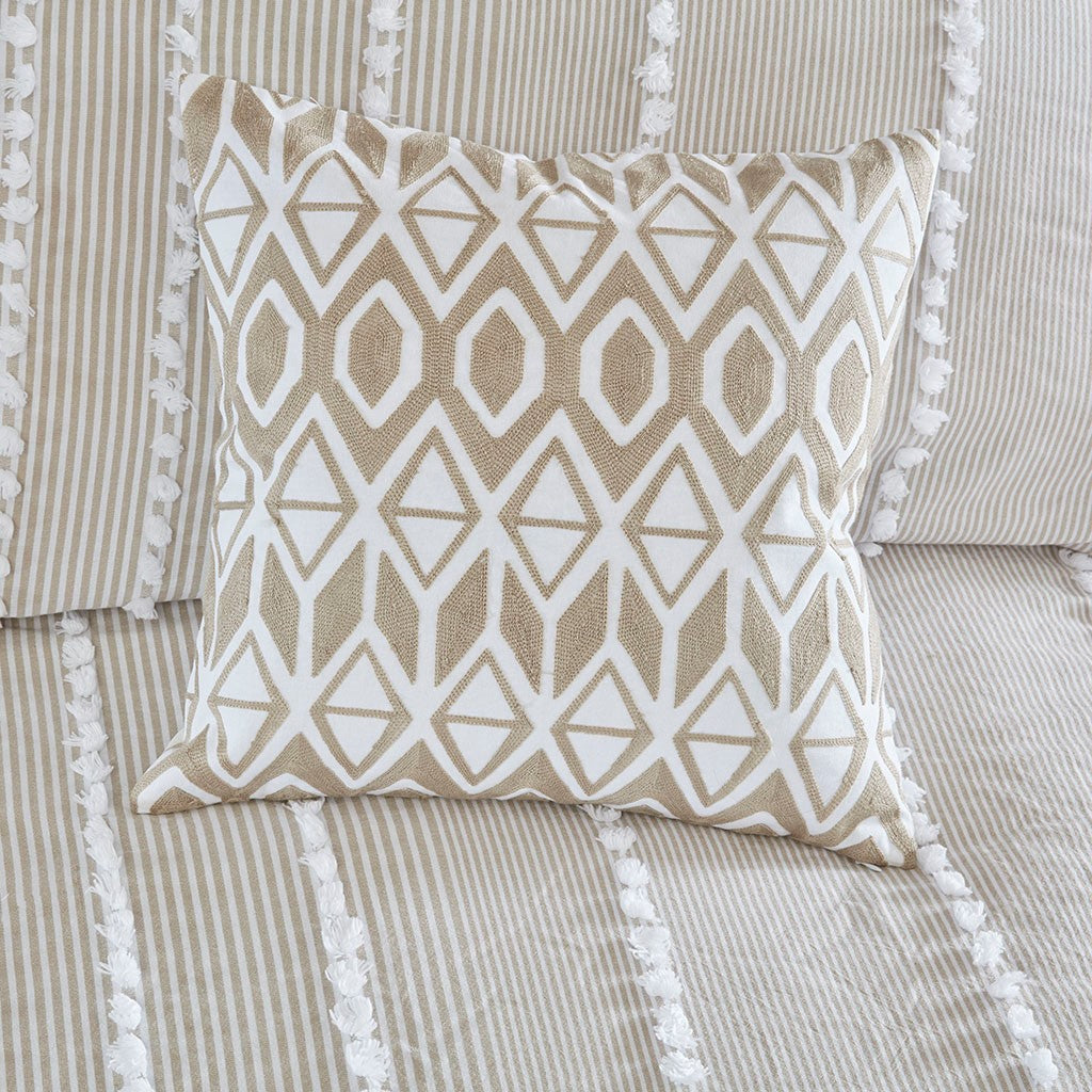Embroidered Cotton Oblong Decorative Pillow Taupe 12x20"