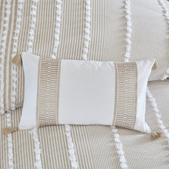 Embroidered Cotton Oblong Decorative Pillow Taupe 12x20"
