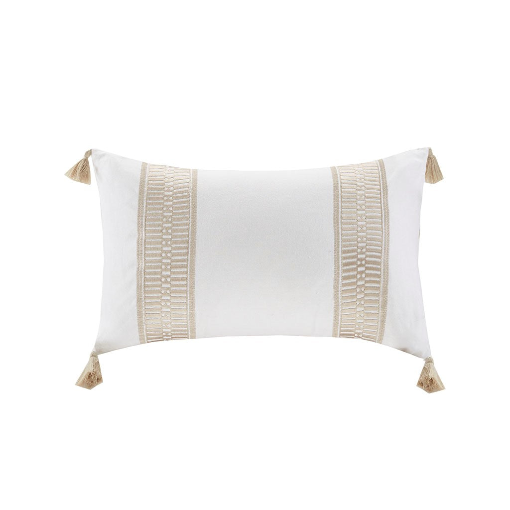 Embroidered Cotton Oblong Decorative Pillow Taupe 12x20"