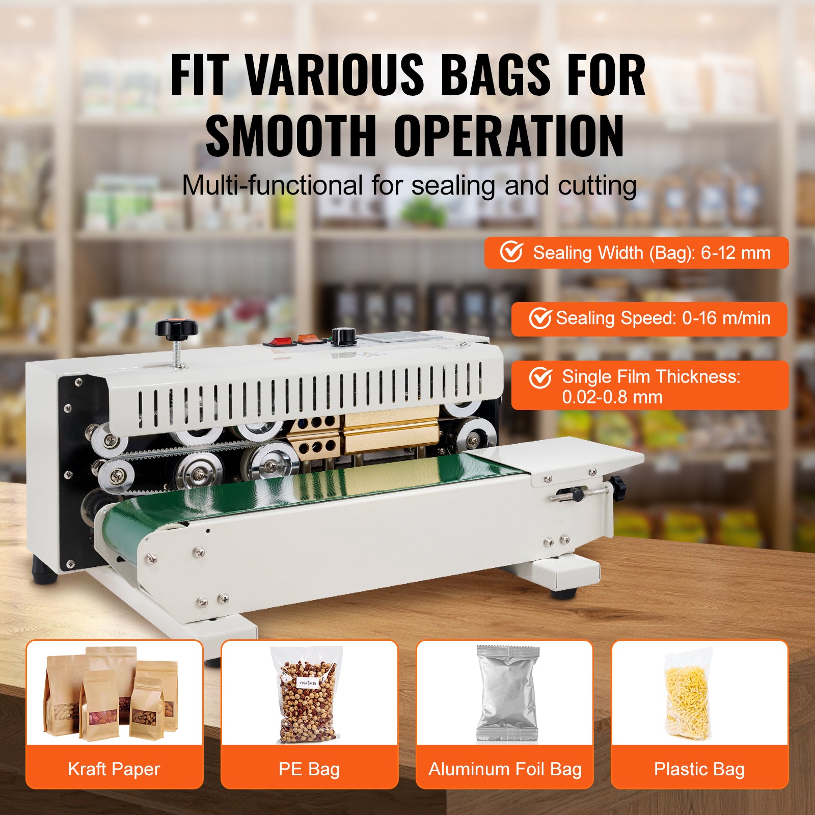 Continuous Bag Band Sealing Machine Horizontal Band Sealer Carbon Steel