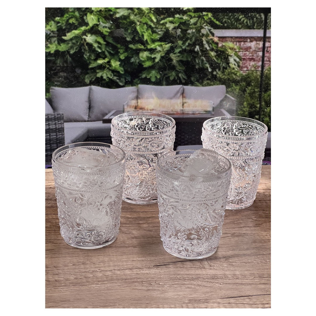 Paisley Acrylic Glasses Drinking Set of 4 DOF (13oz), Plastic Drinking Glasses, BPA Free Cocktail Glasses, Drinkware Set, Drinking Water Glasses