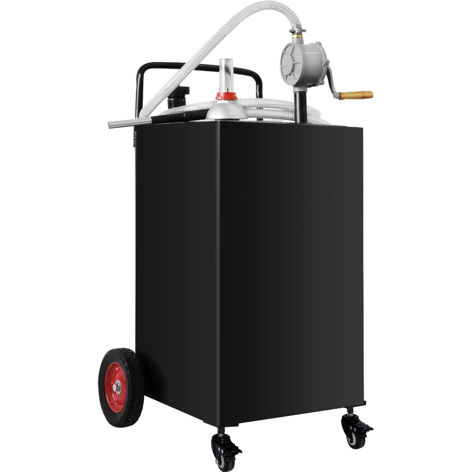 Fuel Caddy, 35 Gallon, Gas Storage Tank on 4 Wheels, with Manuel Transfer Pump, Gasoline Diesel Fuel Container for Cars, Lawn Mowers, ATVs, Boats, More, Black
