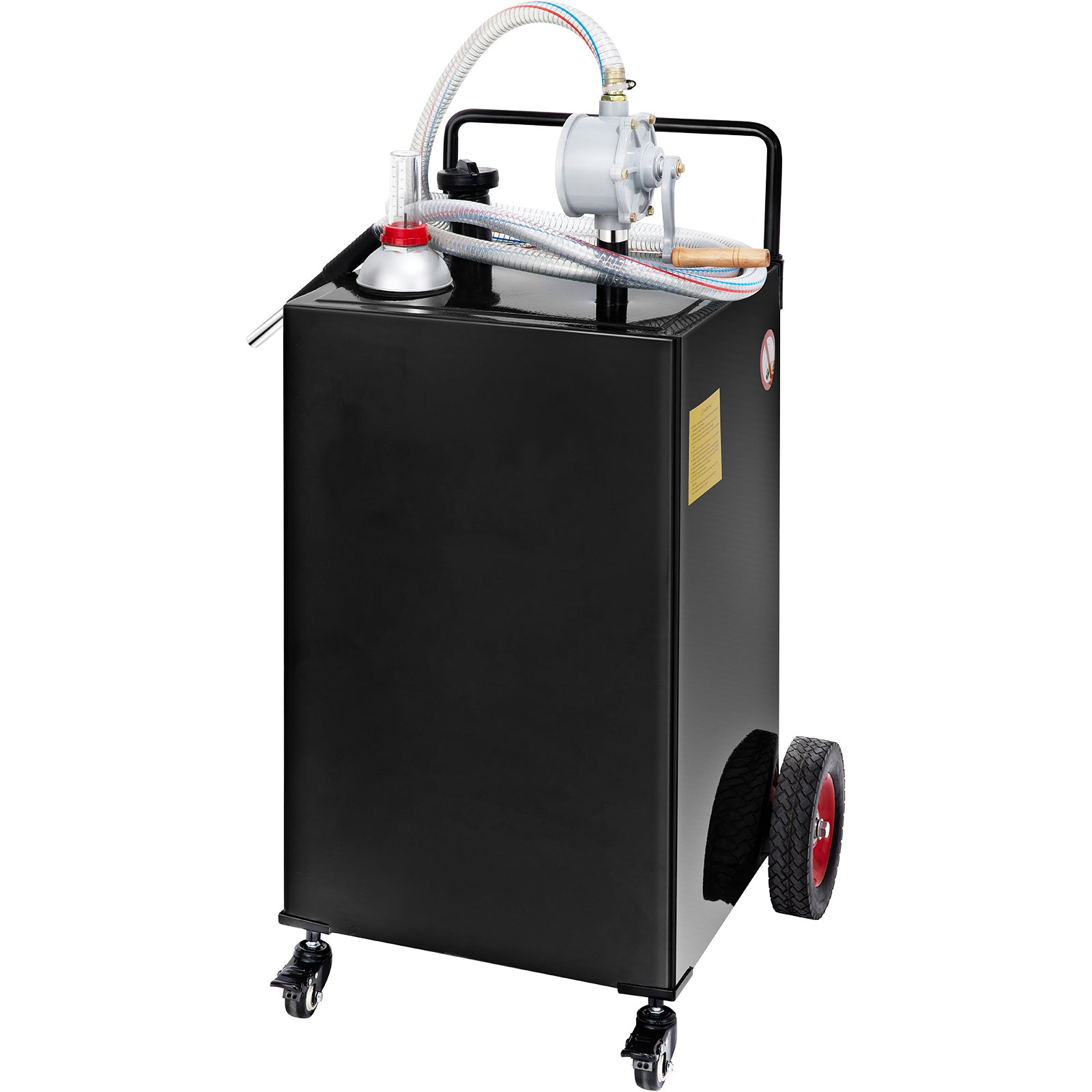 Fuel Caddy, 35 Gallon, Gas Storage Tank on 4 Wheels, with Manuel Transfer Pump, Gasoline Diesel Fuel Container for Cars, Lawn Mowers, ATVs, Boats, More, Black