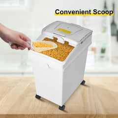 Ingredient Bin, 5.2 Gallons Capacity Ingredient Storage Bin, 3 Pcs/Set, PP Material Flour Bins On Wheels, White Shelf Ingredient Bin with Scoop and Sliding Lid, Commercial Storage Bins
