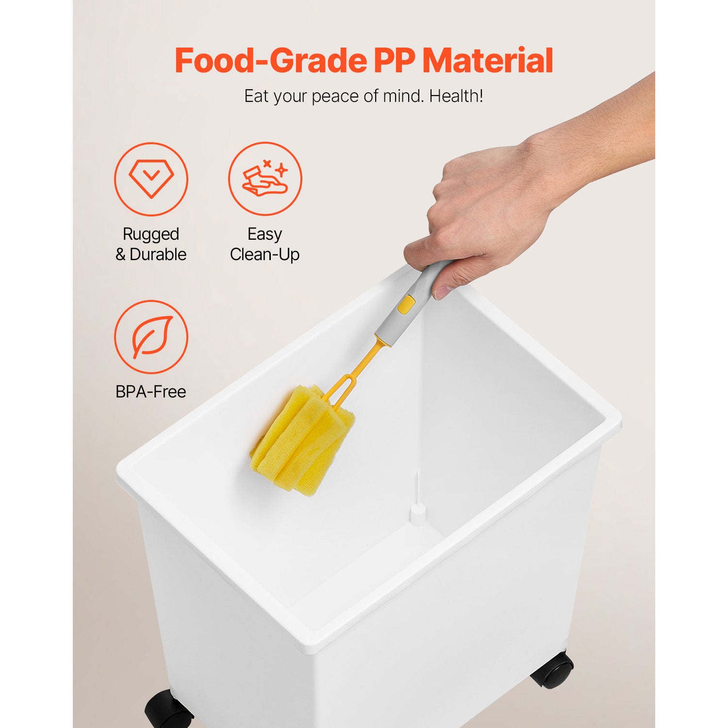 Ingredient Bin, 5.2 Gallons Capacity Ingredient Storage Bin, 3 Pcs/Set, PP Material Flour Bins On Wheels, White Shelf Ingredient Bin with Scoop and Sliding Lid, Commercial Storage Bins