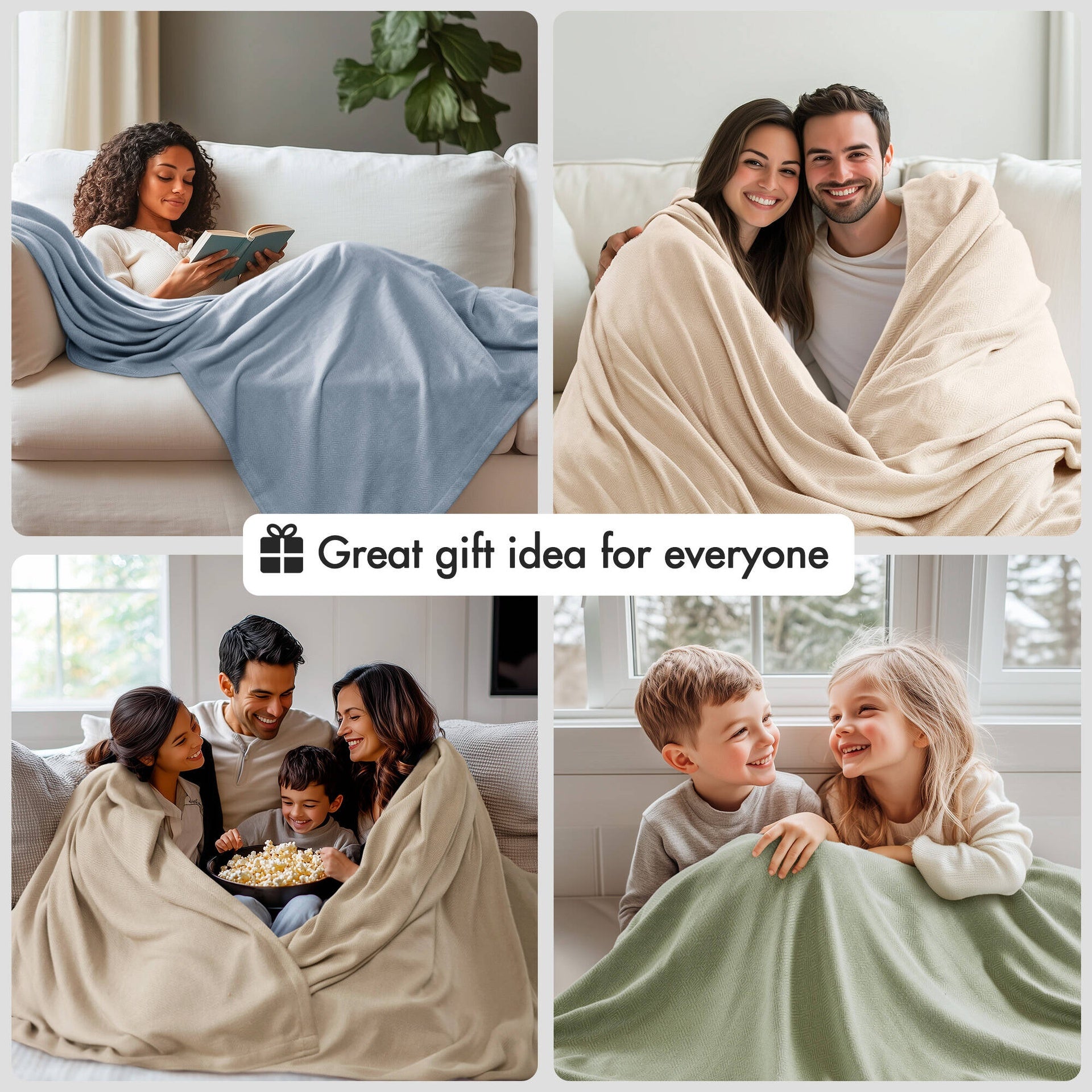 1-Piece Full/Queen Rayon from Bamboo Cotton Blanket, Light Blue