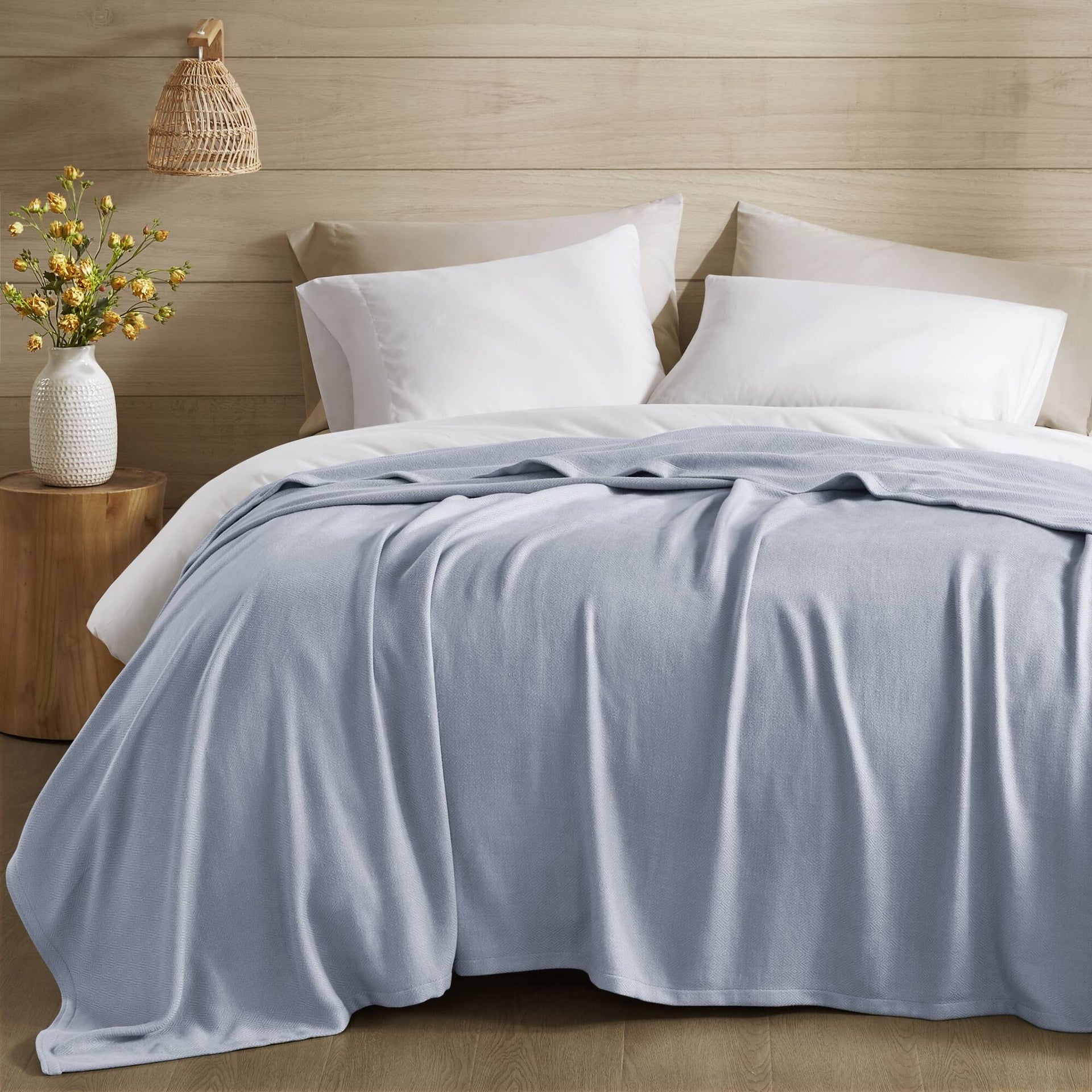 1-Piece Full/Queen Rayon from Bamboo Cotton Blanket, Light Blue