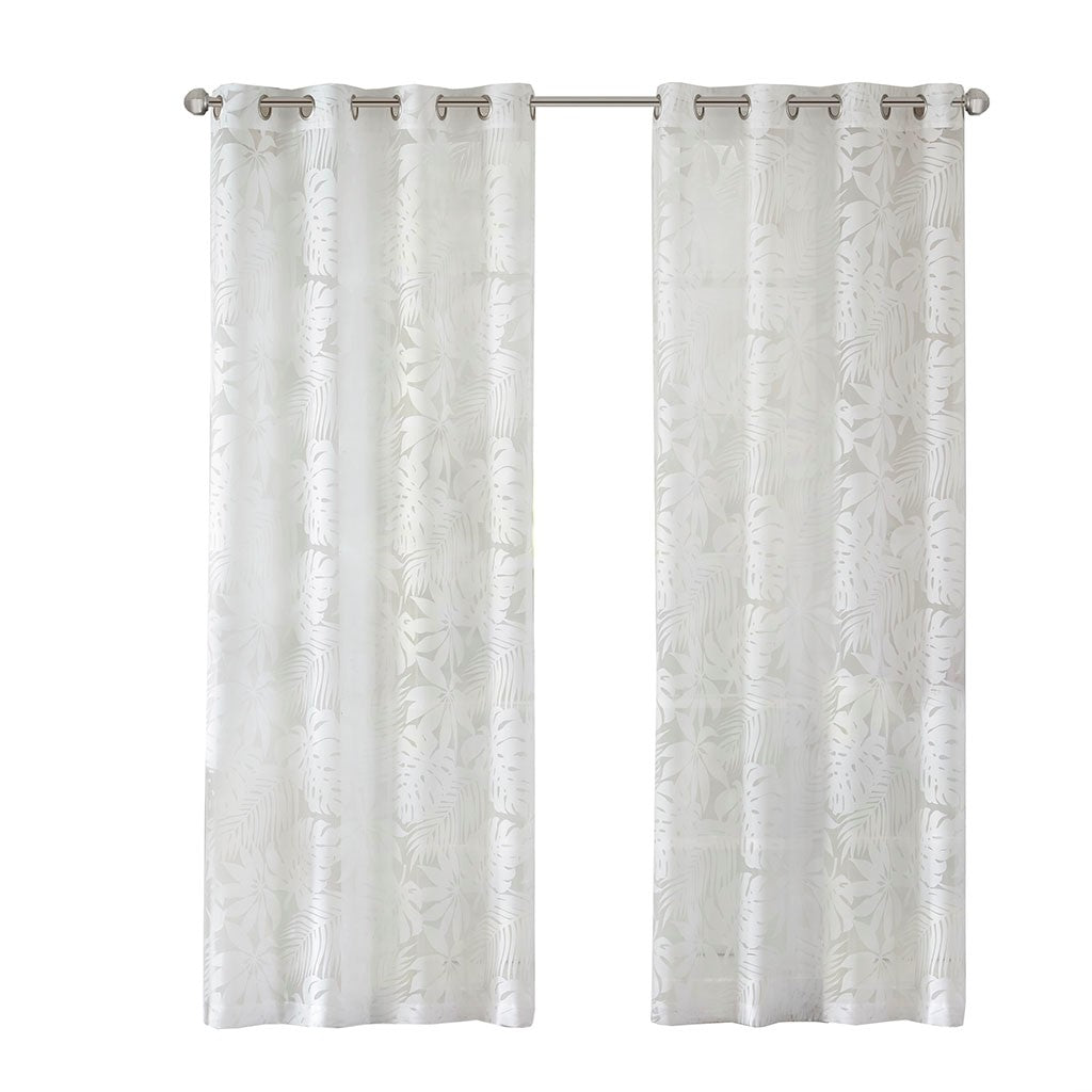 Palm Leaf Burnout Window Sheer White 50x63"
